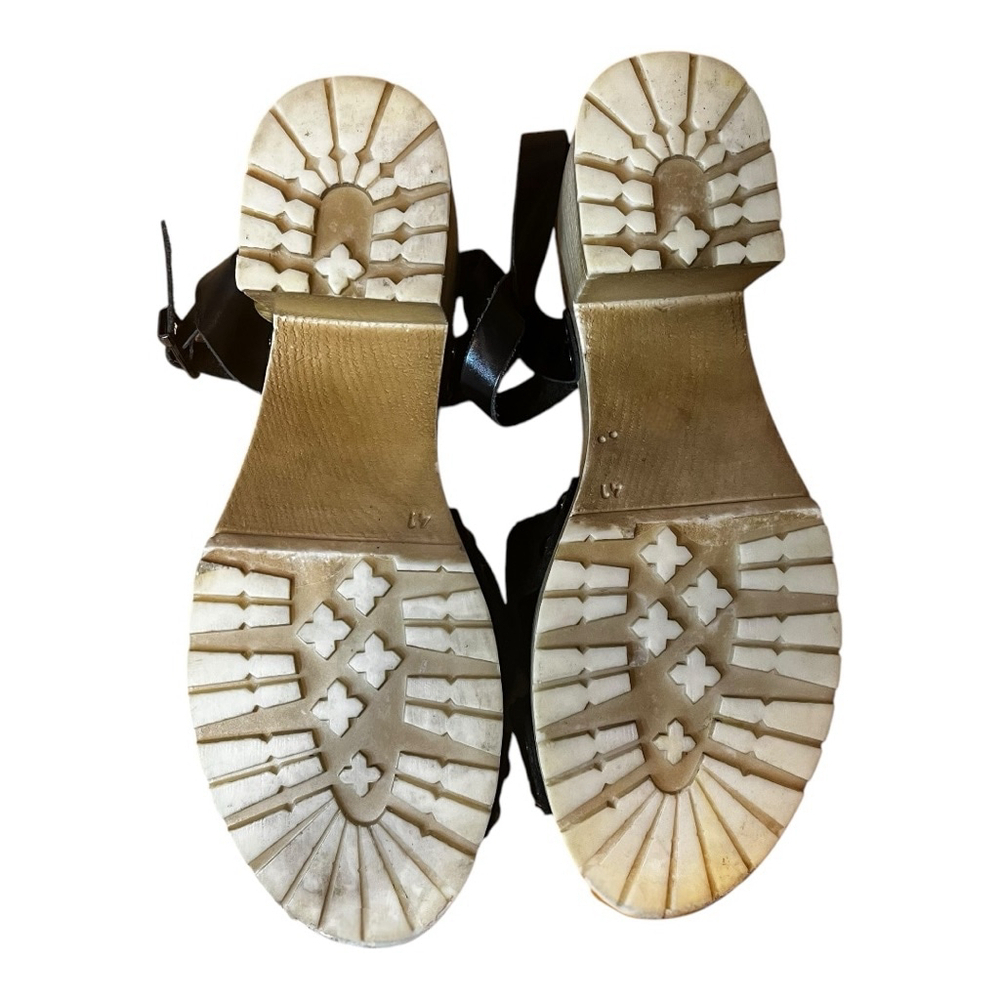 Women's Porronet Mabel Leather Sandals, Black & Wood Platform - Picture 11 of 12